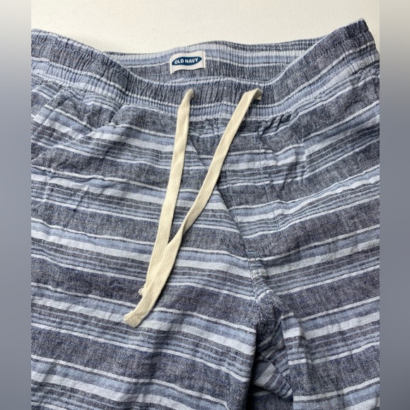 Old Navy Shorts Mens M Linen Blend Blue Striped Drawstring Waist Casual Pocket. - Picture 3 of 6